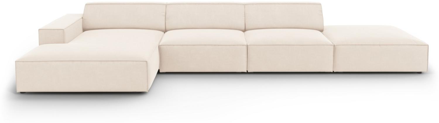 Micadoni 5-Sitzer Samtstoff Ecke links Sofa Jodie | Bezug Light Beige | Beinfarbe Black Plastic Bild 1