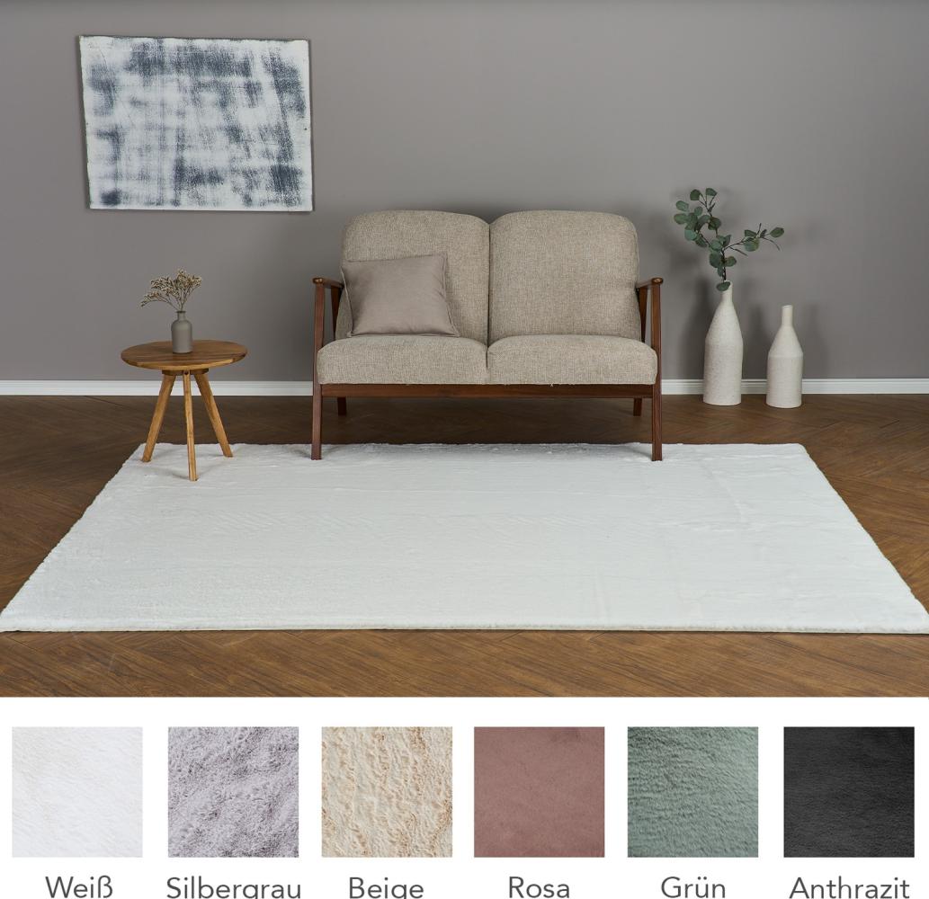 HOMESTORY Hochflorteppich eckig 160x230cm in weiß, flauschig, super-Soft und vegan, Shaggy modern pflegeleicht und einfarbig für Wohnzimmer, Schlafzimmer und Kinderzimmer Bild 1