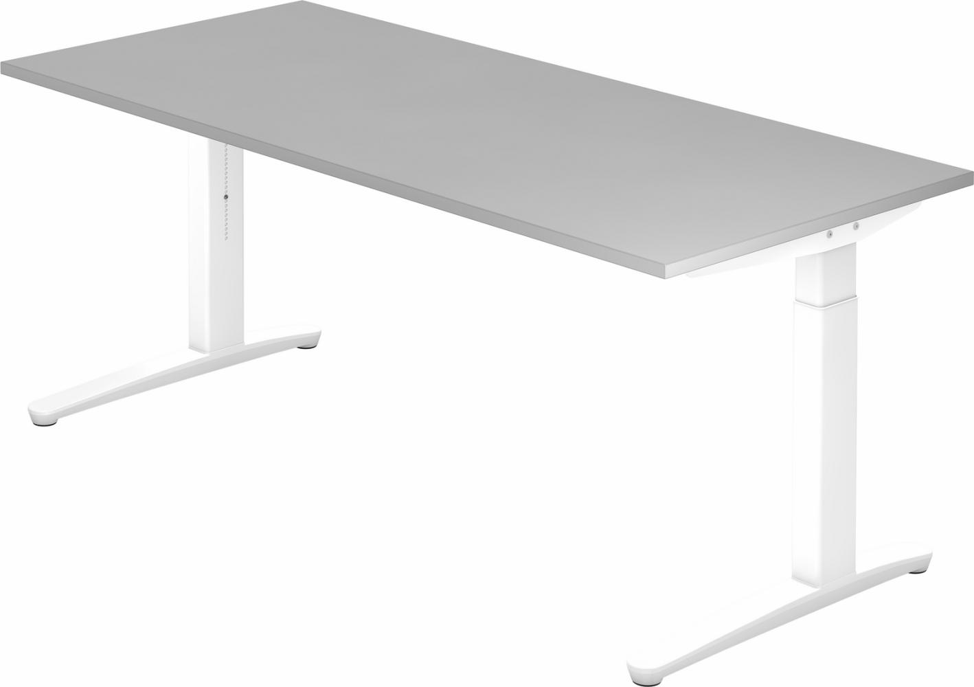 bümö® Design Schreibtisch XB-Serie höhenverstellbar, Tischplatte 200 x 100 cm in grau, Gestell in weiß Bild 1