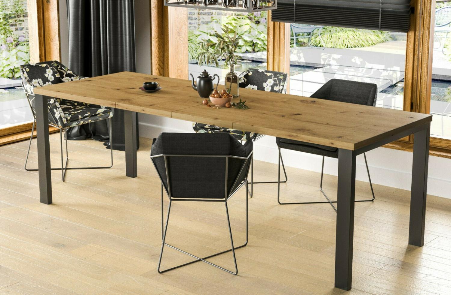Endo-Möbel Esstisch Garant 130cm-265cm Metall ausziehbar erweiterbar Metallgestell Küchentisch (Artisan Eiche) Bild 1