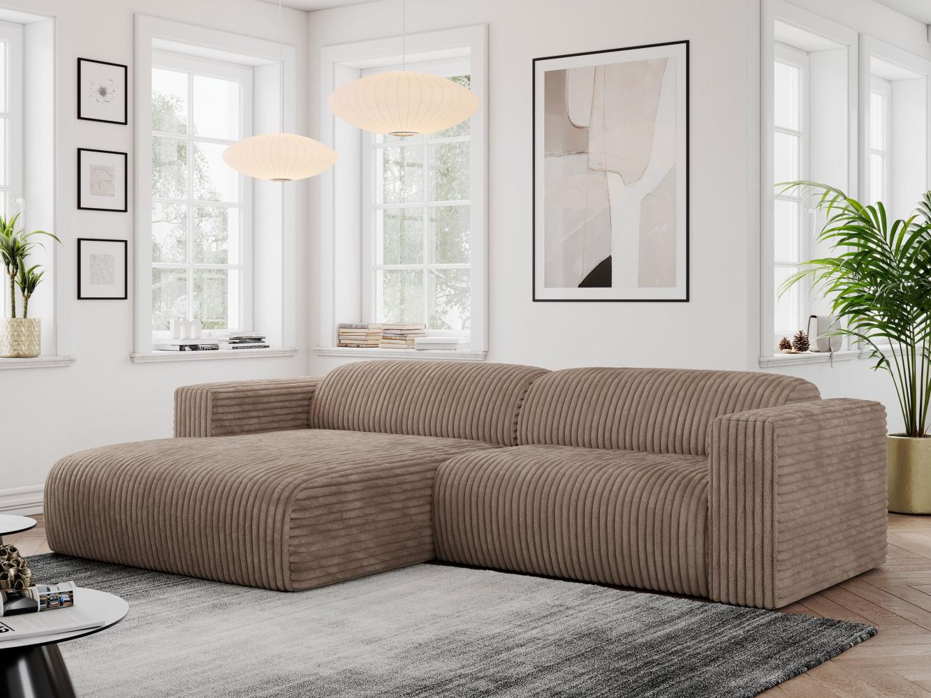 Ecksofa PASADENA, freistehendes Ecksofa, breite Armlehnen, Federsitz - links - Braun Cord Bild 1