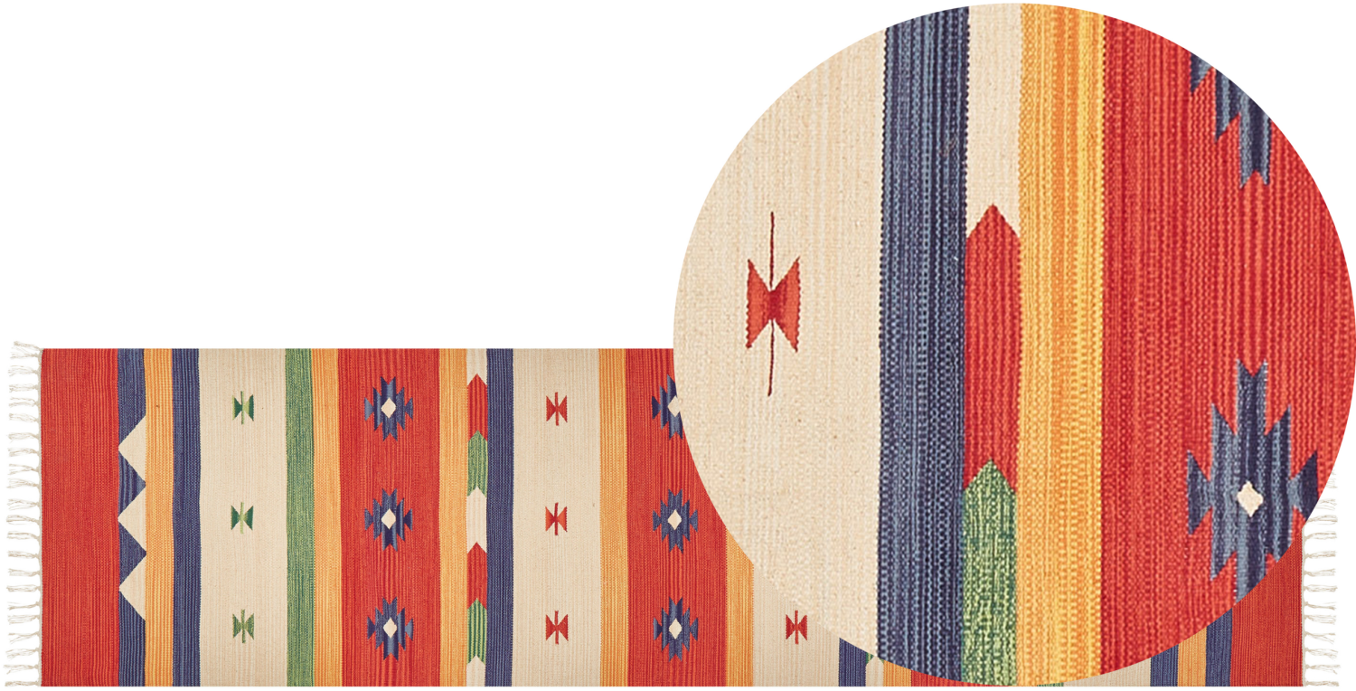 Kelim Teppich Baumwolle mehrfarbig 80 x 300 cm geometrisches Muster Kurzflor ALAPARS Bild 1