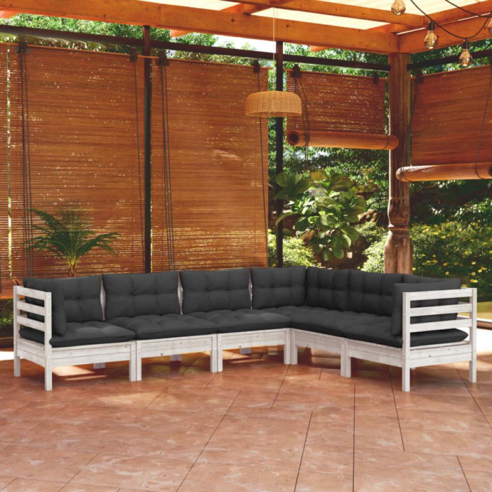 6-tlg. Garten-Lounge-Set Matiss mit Kissen Weiß Kiefer Massivholz Bild 1