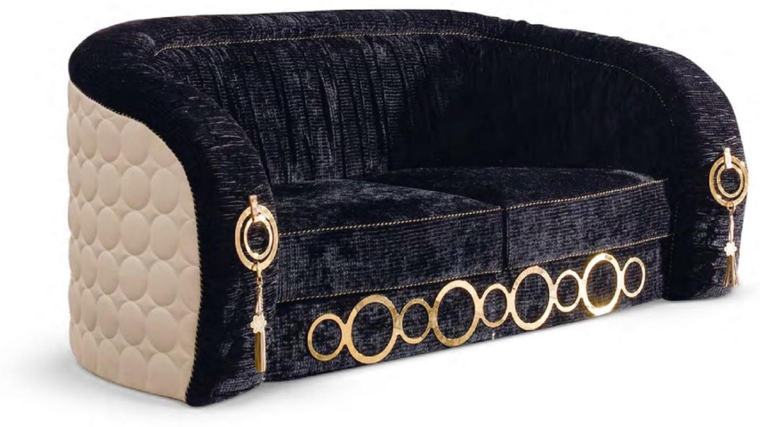 Casa Padrino Luxus Sofa mit Metall Ornamenten Schwarz / Beige / Gold 192 x 103 x H. 80 cm - Luxus Wohnzimmer & Hotel Möbel - Erstklassische Qualität - Made in Italy Bild 1