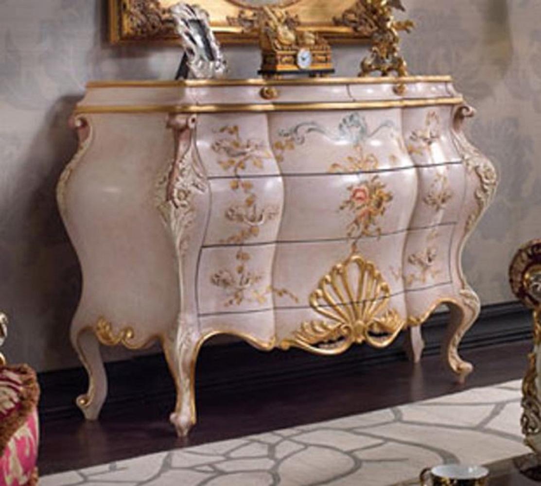 Casa Padrino Luxus Barock Kommode Rosa / Mehrfarbig / Gold - Handgefertigte Massivholz Kommode mit 5 Schubladen - Luxus Schlafzimmer Möbel im Barockstil - Luxus Qualität - Made in Italy Bild 1