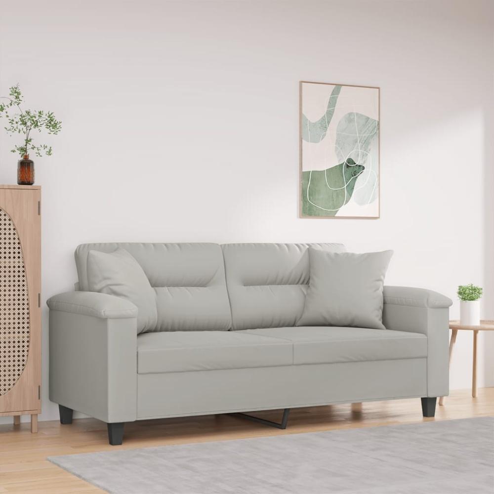 vidaXL 2-Sitzer-Sofa mit Kissen Hellgrau 140 cm Mikrofasergewebe Bild 1