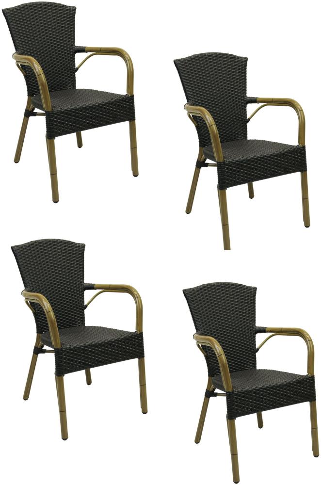 4x KONWAY® COLOMBO Stapelsessel Schwarz Polyrattan Garten Sessel Stuhl Set black Bild 1