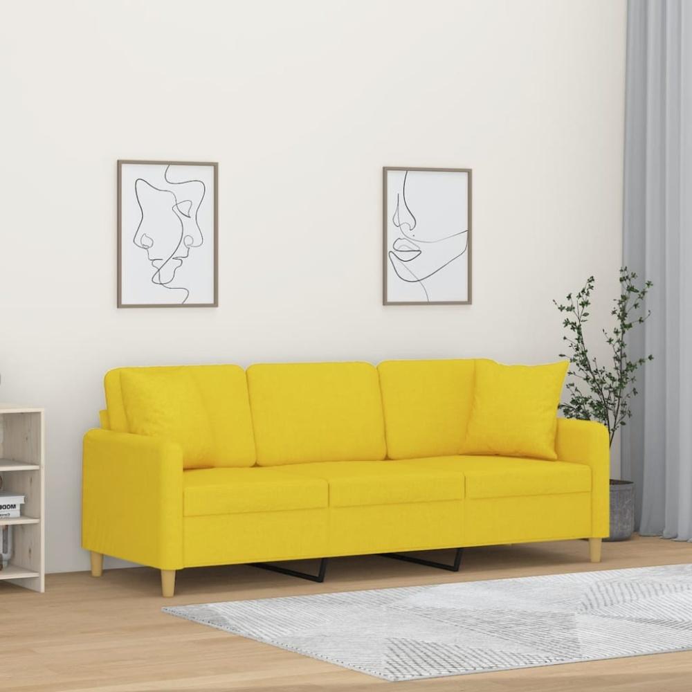 vidaXL 3-Sitzer-Sofa mit Zierkissen Hellgelb 180 cm Stoff Bild 1