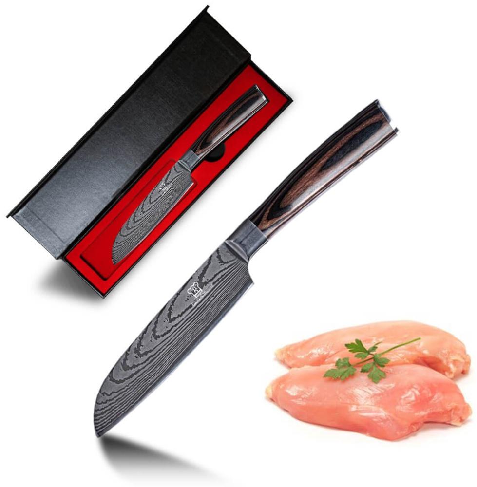 Santoku Messer 5" - Messer aus gehärteter Edelstahl - Rasiermesser scharfe Klinge - Küchenmesser mit Echtholzgriff - inkl. gratis Messerbox. Bild 1