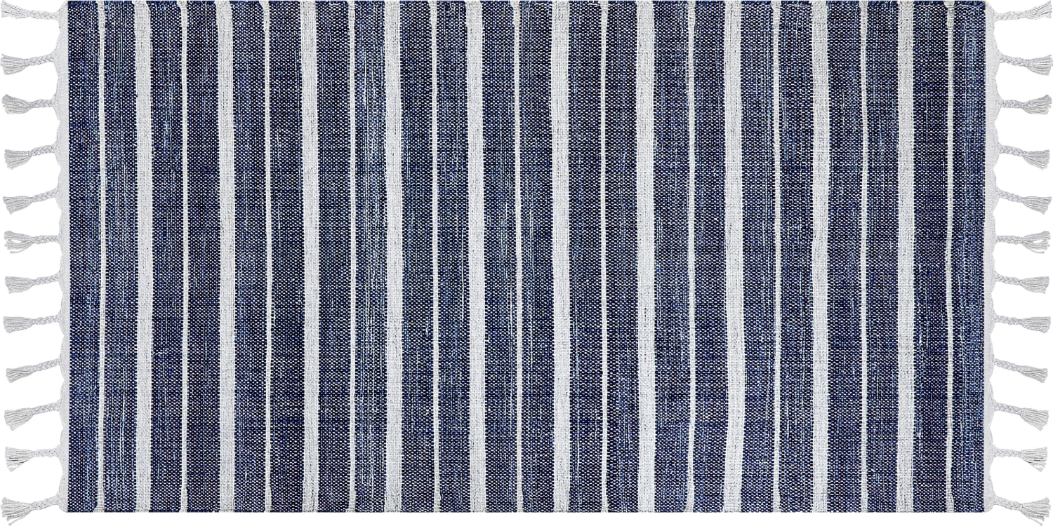 Outdoor Teppich dunkelblau weiß 80 x 150 cm Streifenmuster Kurzflor BADEMLI Bild 1