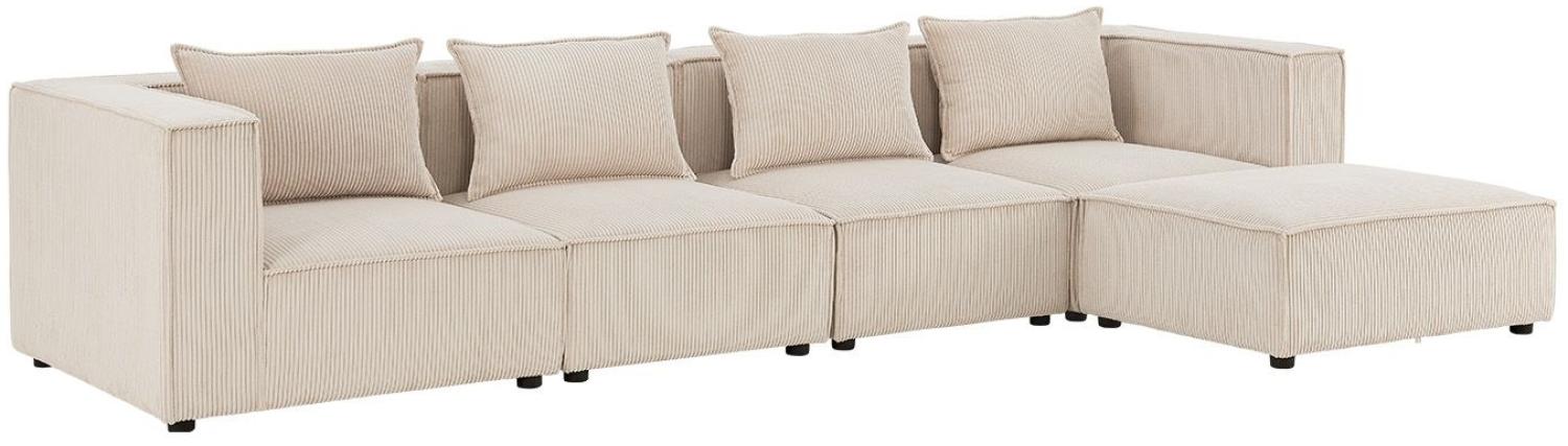 Juskys modulares Sofa Domas XL - Couch für Wohnzimmer - 4 Sitzer - Ottomane, Armlehnen & Kissen - Ecksofa Eckcouch Ecke - Wohnlandschaft Cord Beige Bild 1
