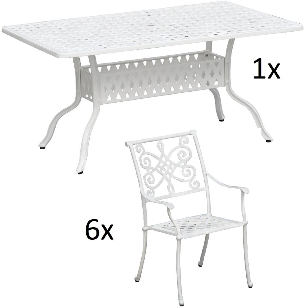 Inko 7-teilige Sitzgruppe Alu-Guss weiß Tisch 120x80x74 cm cm mit 6 Sesseln Tisch 120x80 cm mit 6x Sessel Nexus Bild 1