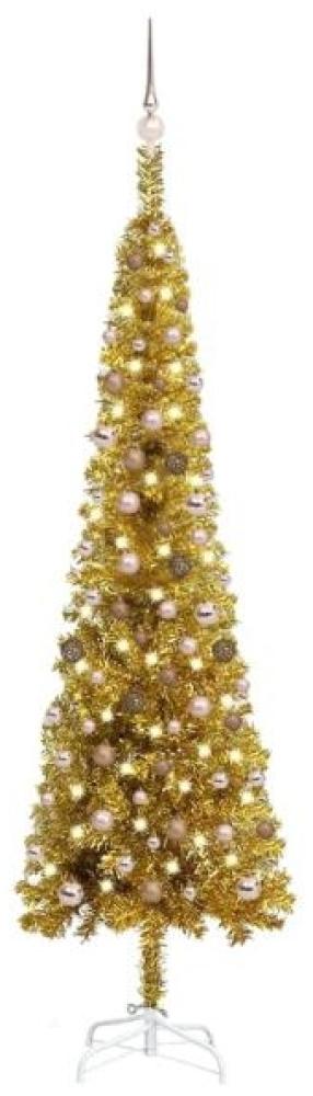 vidaXL Schlanker Weihnachtsbaum mit LEDs & Kugeln Golden 240 cm, Mit Beleuchtung [3078089] Bild 1