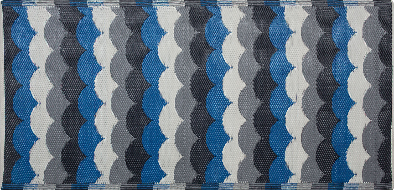 Outdoor Teppich grau-blau 90 x 180 cm geometrisches Muster Kurzflor BELLARY Bild 1