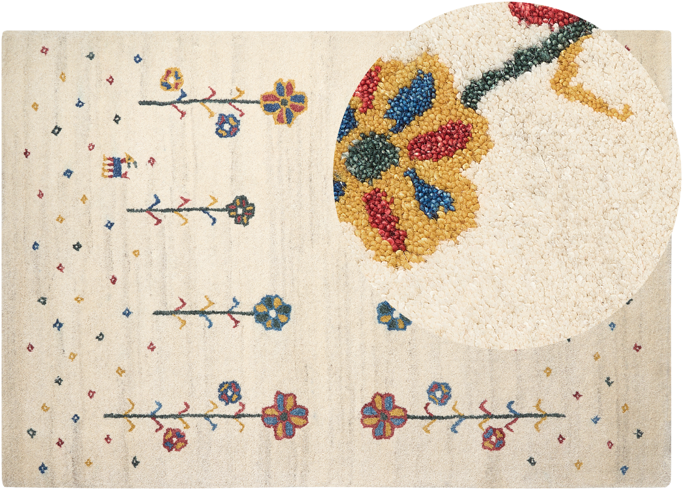 Gabbeh Teppich Wolle beige 160 x 230 cm Blumenmuster Hochflor HUSUNLU Bild 1