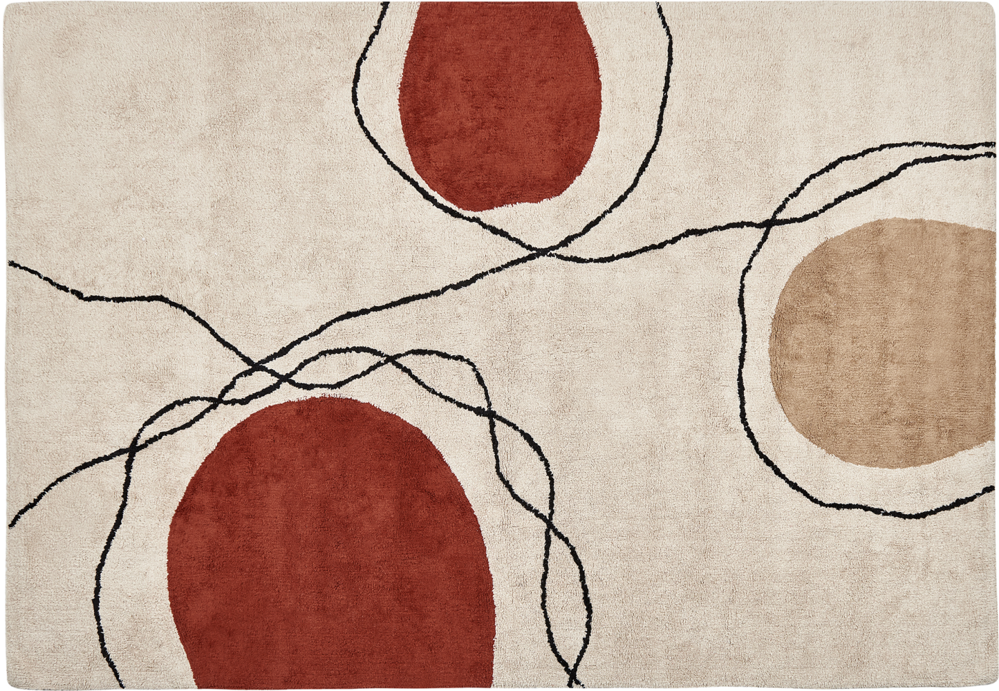 Teppich Baumwolle beige rot 160 x 230 cm abstraktes Muster Kurzflor BOLAT Bild 1