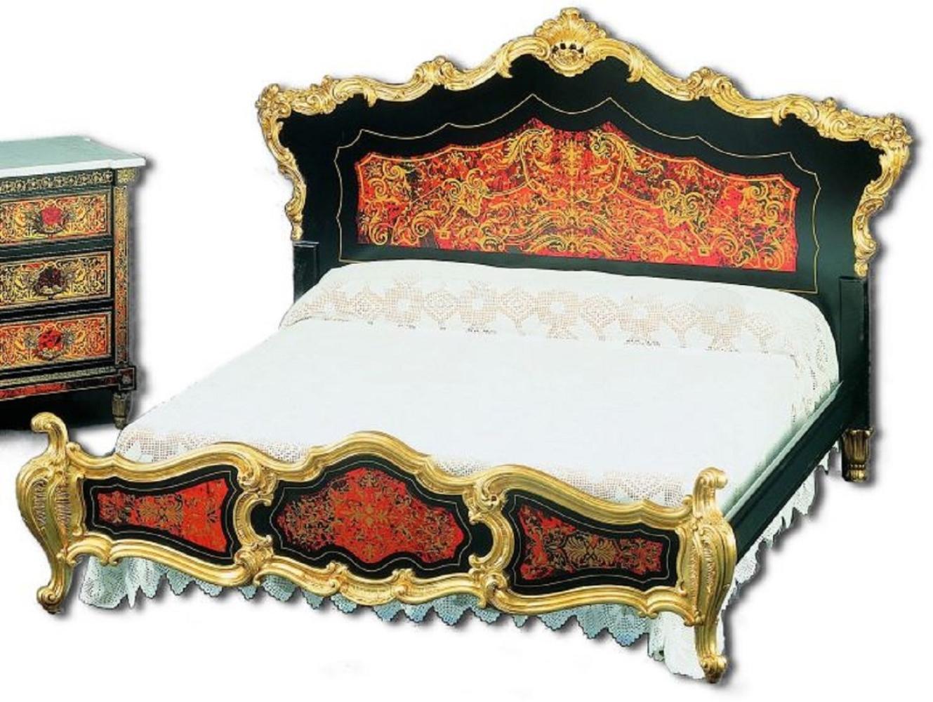 Casa Padrino Luxus Barock Boulle Doppelbett Schwarz / Rot / Gold 225 x 230 x H. 150 cm - Prunkvolles Massivholz Bett mit Kopfteil - Edle Barock Schlafzimmer Möbel Bild 1