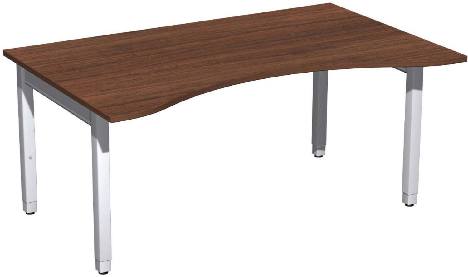 Schreibtisch '4 Fuß Pro Quadrat' Ergonomieform höhenverstellbar, 160x100x68-86cm, Nussbaum / Silber Bild 1
