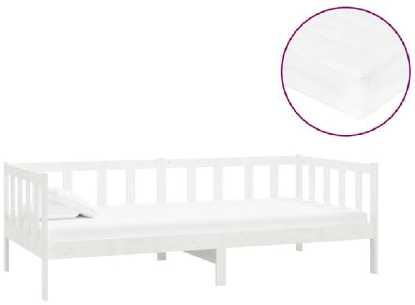 vidaXL Tagesbett mit Matratze 90x200 cm Weiß Massivholz Kiefer [3083605] Bild 1
