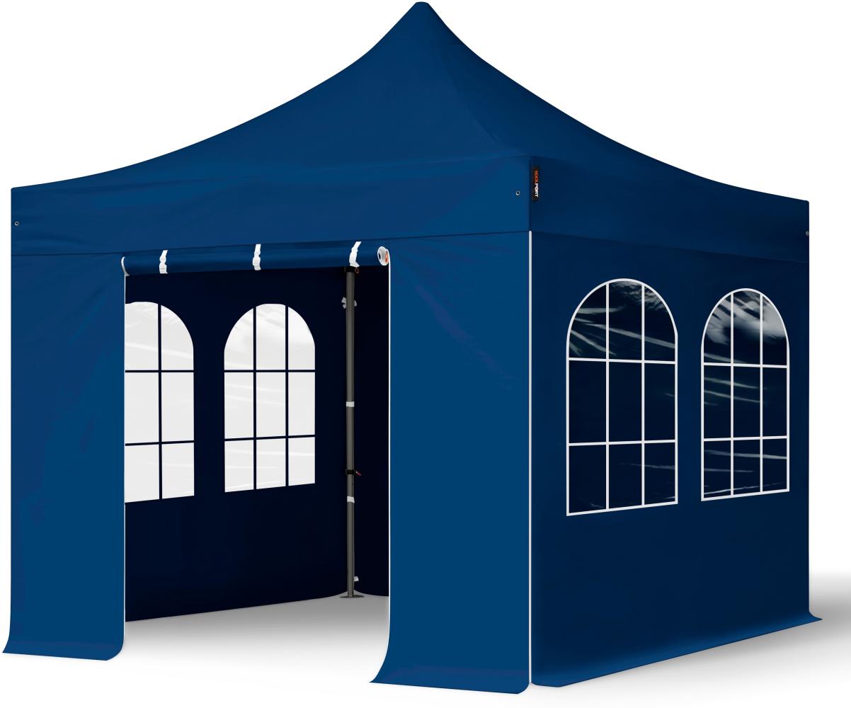 3x3 m Faltpavillon, PREMIUM Stahl 40mm, Seitenteile mit Sprossenfenstern, blau Bild 1