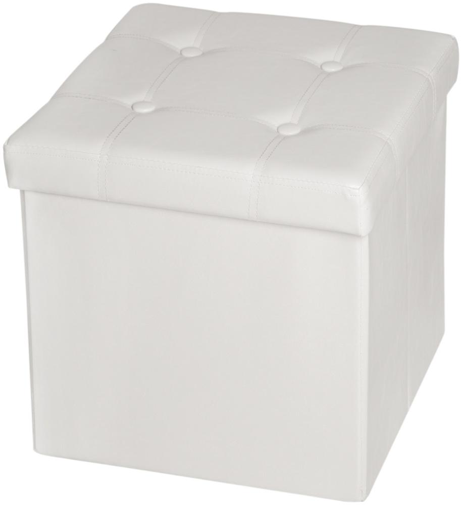 Faltbarer Sitzwürfel aus Kunstleder mit Stauraum - weiß Bild 1