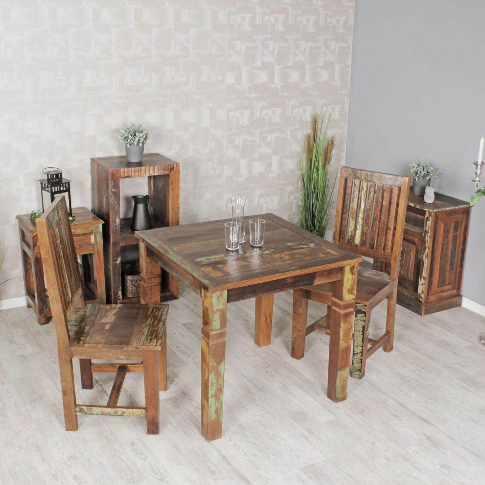KADIMA DESIGN Holz Esstisch DIANA - Rustikaler Landhaus-Stil, Hochwertiges Massivholz, Quadratische Tischplatte für 4 Personen. Farbe: Beige Bild 1