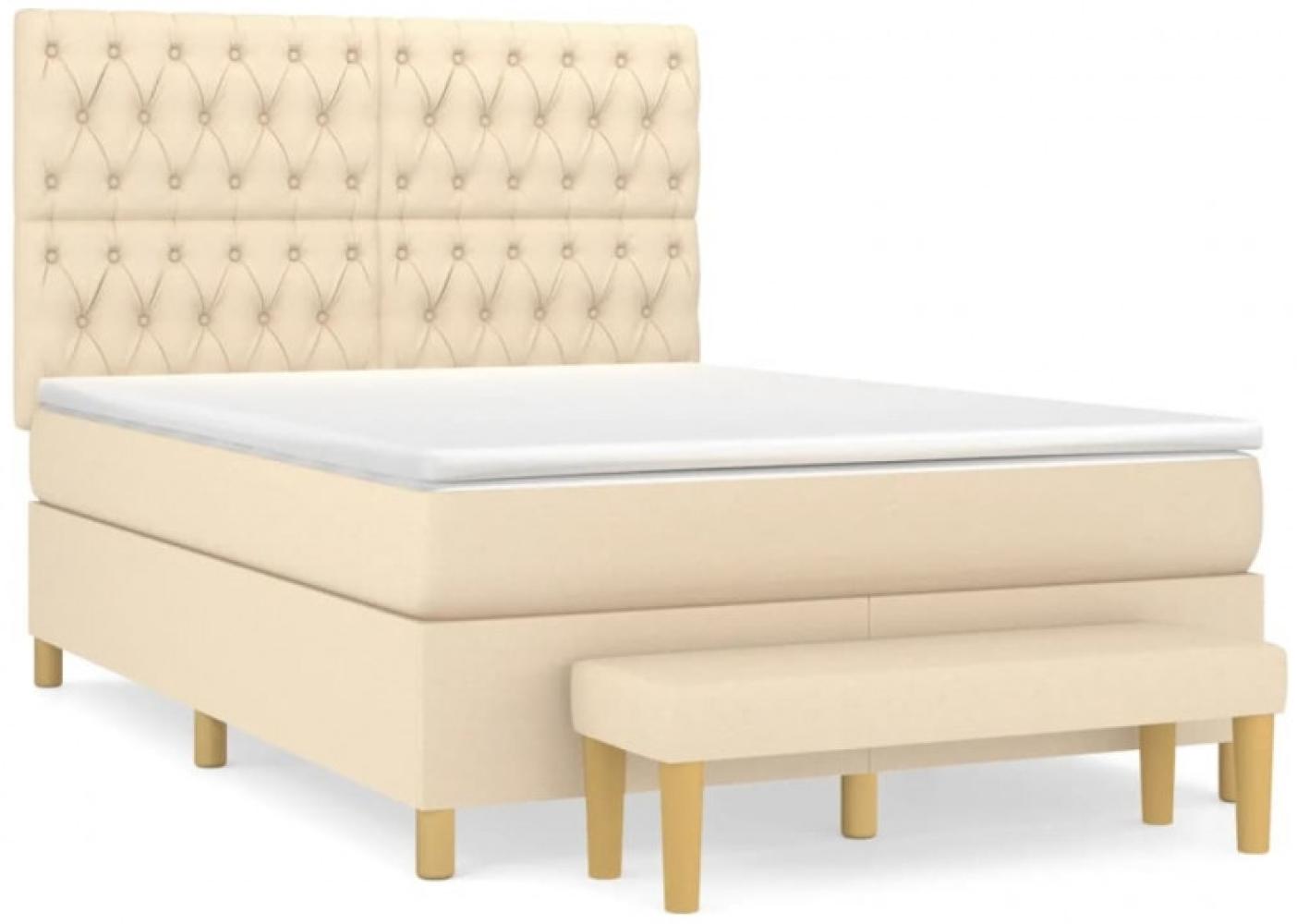 vidaXL Boxspringbett mit Matratze Creme 140x190 cm Stoff Bild 1