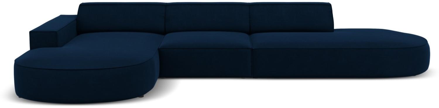 Micadoni 4-Sitzer Samtstoff Ecke links Sofa Jodie | Bezug Royal Blue | Beinfarbe Black Plastic Bild 1