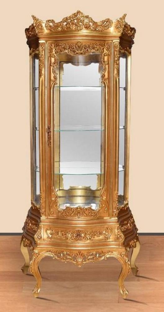 Casa Padrino Barock Vitrine Gold - Prunkvoller Barock Vitrinenschrank mit Schublade - Handgefertigte Barock Wohnzimmer Möbel Bild 1