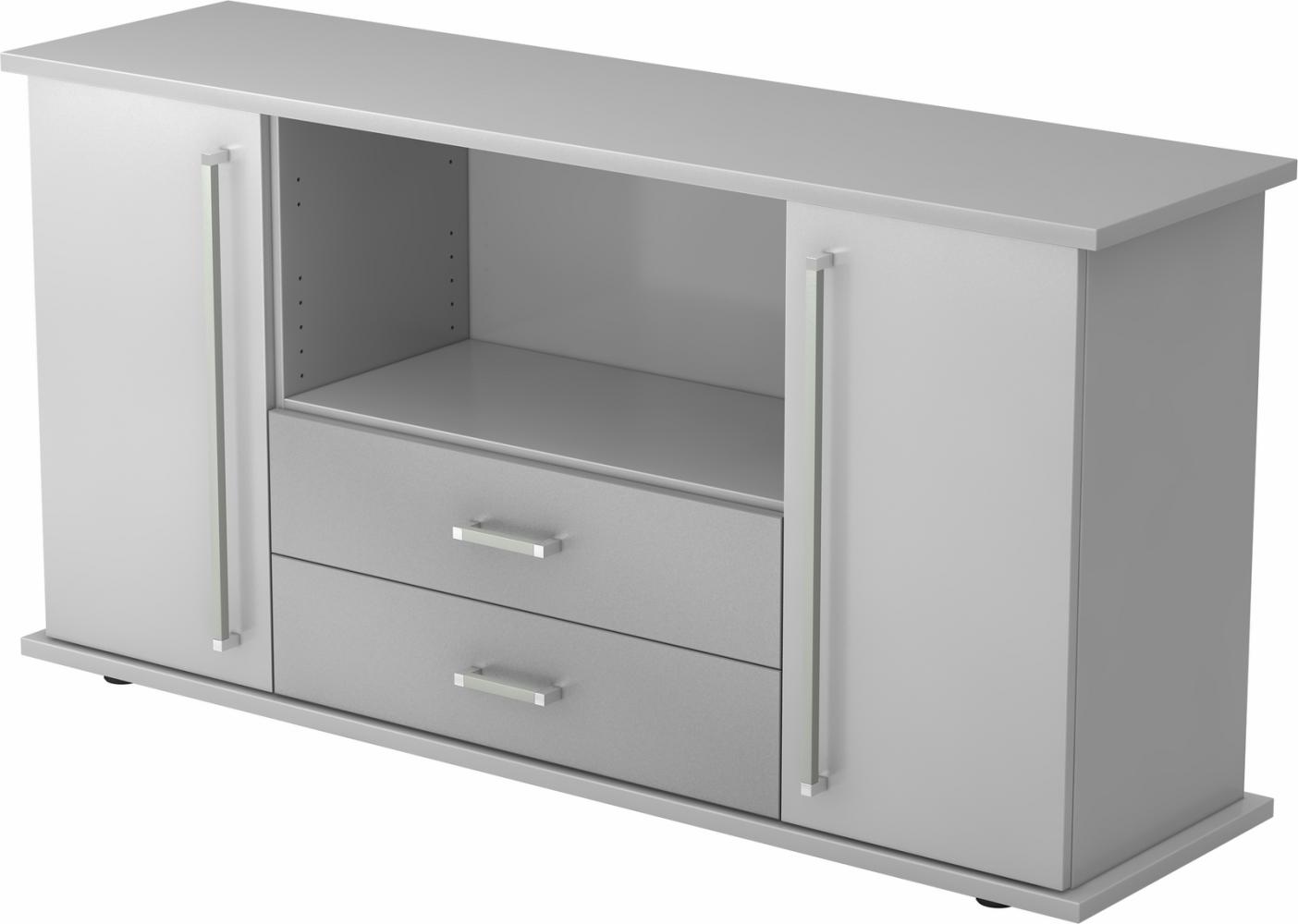 bümö® Sideboard mit Türen, Schubladen und Chromgriffen in grau Bild 1
