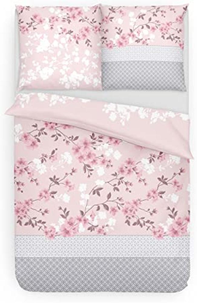 Träumschön Renforce‚ Bettwäsche Kirschblüte puder rosa in der Standartgröße 135 x 200 cm mit einem 80 x 80 cm Kissenbezug Bild 1