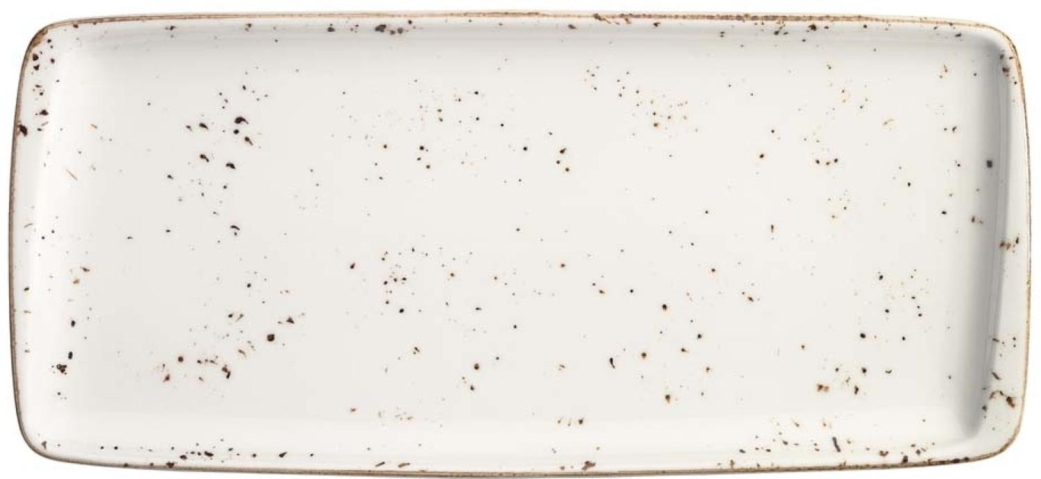 6x Servierplatten Speiseteller Porzellan Geschirr rechteckig Weiß Creme Braun Bonna Grain Moove 34x16cm Kantenschutz Vintage Retro Bild 1