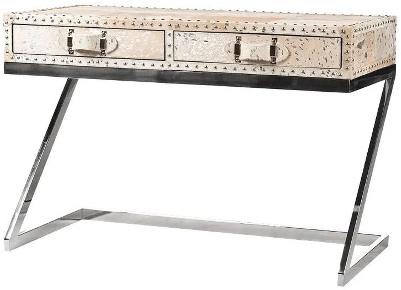 Casa Padrino Luxus Schreibtisch mit 2 Schubladen Fell / Silber 110 x 50 x H75 / Metall - Sekretär Bild 1