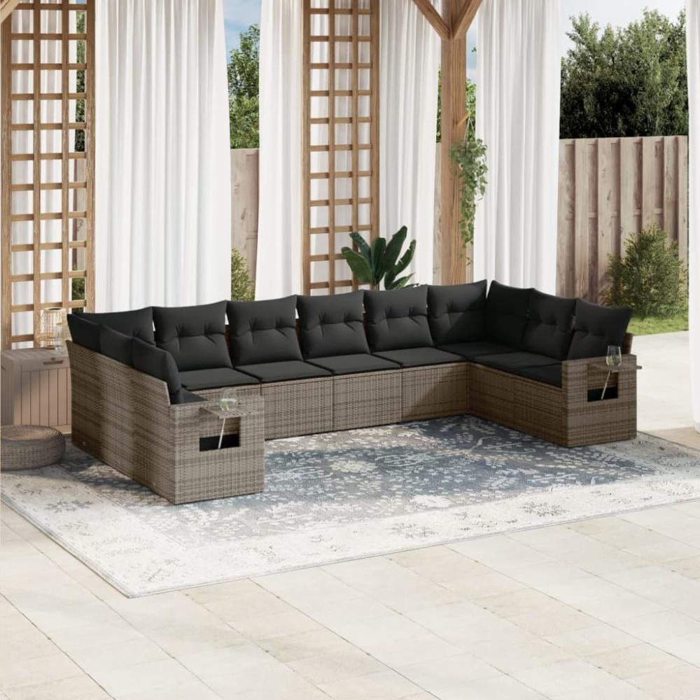 vidaXL 10-tlg. Garten-Sofagarnitur mit Kissen Grau Poly Rattan Bild 1