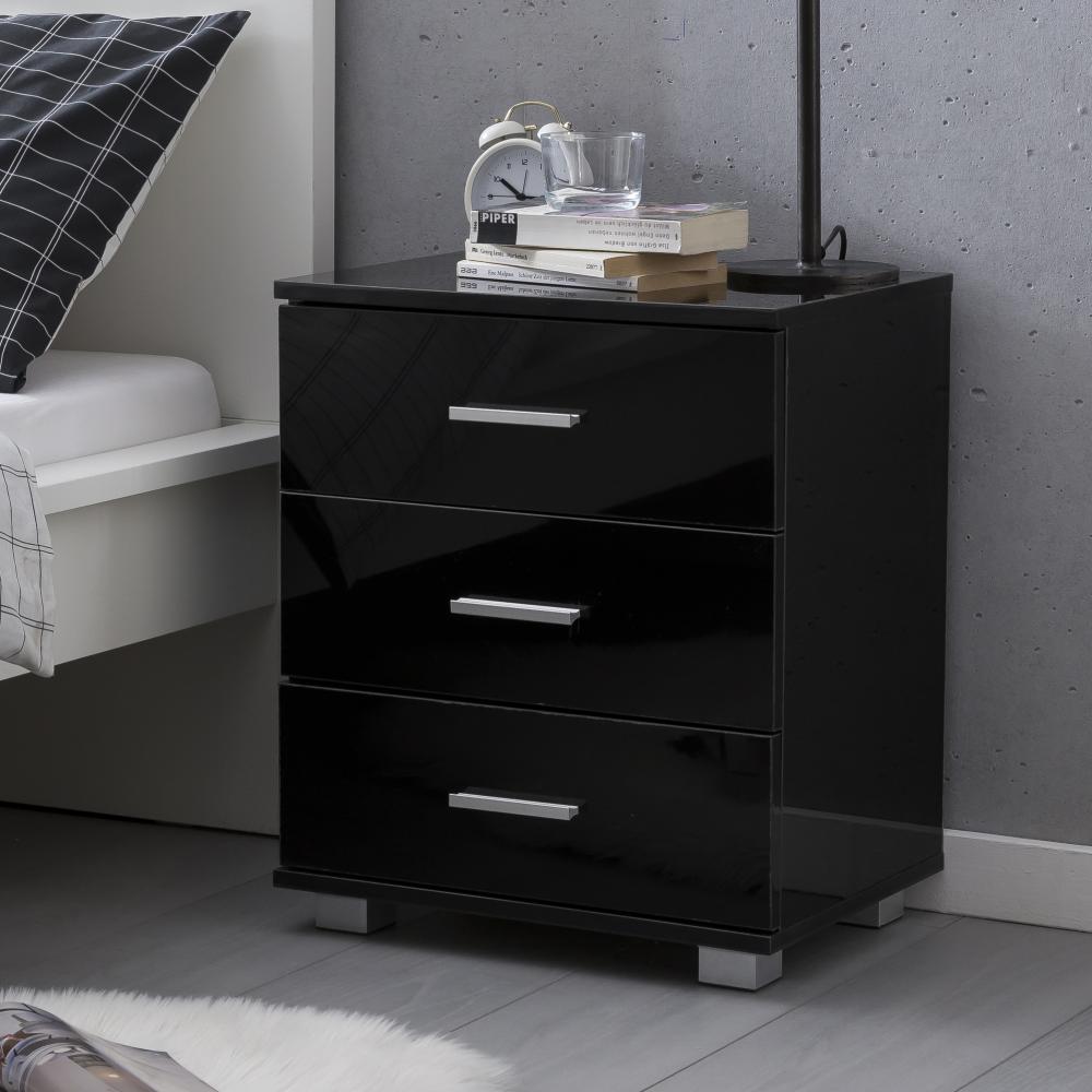 KADIMA DESIGN Nachttisch IRNO - Stilvolles Schlafzimmermöbel mit geräumigen Schubladen und großer Ablagefläche. Farbe: Schwarz Bild 1
