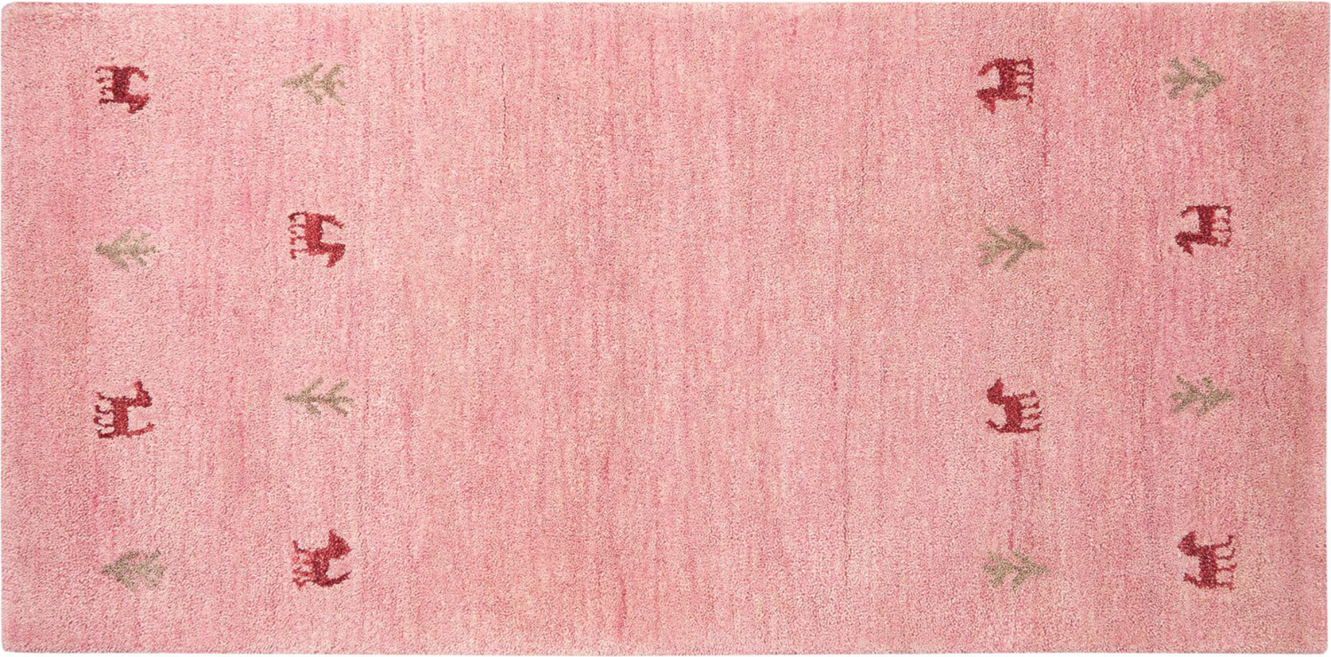 Gabbeh Teppich Wolle rosa 80 x 150 cm Tiermuster Hochflor YULAFI Bild 1