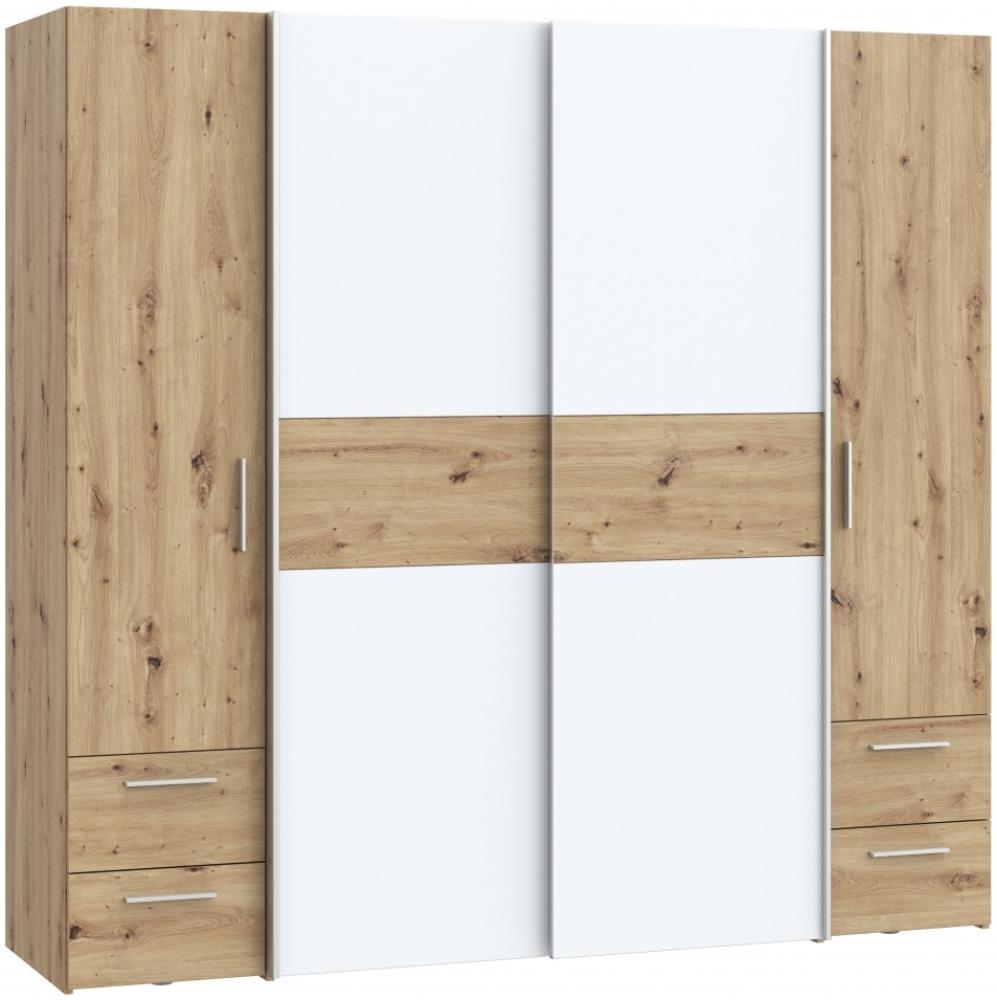 Kleiderschrank KAPAZA Schiebetüren Drehtüren ca. 200 x 190 x 61 cm Artisan Eiche Nb. / Weiß Bild 1