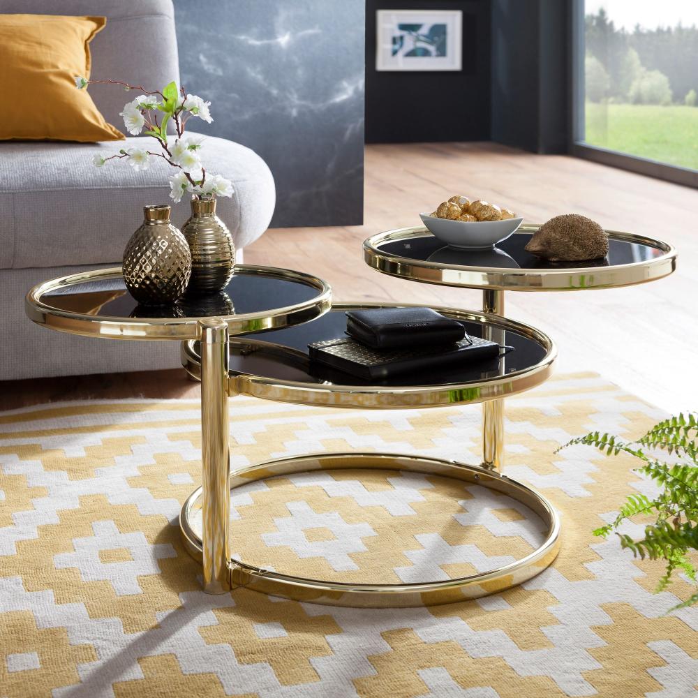 Wohnling Couchtisch SINA mit 3 Tischplatten 58 x 43 x 58 cm, Gold Bild 1