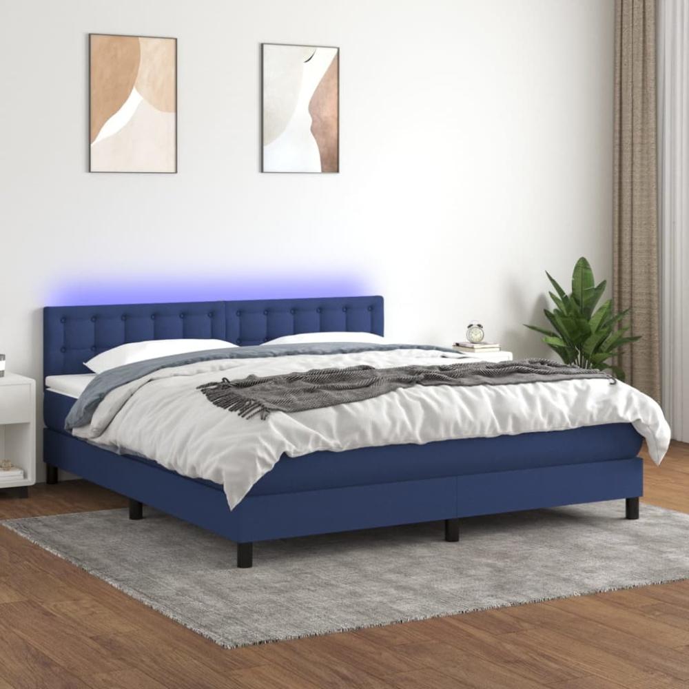 vidaXL Boxspringbett mit Matratze & LED Blau 180x200 cm Stoff Bild 1