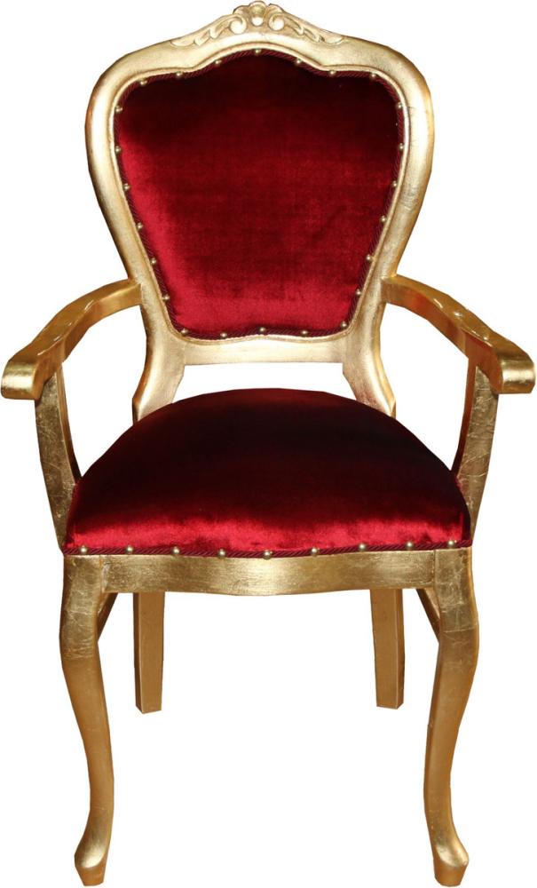 Casa Padrino Barock Luxus Stuhl mit Armlehnen Bordeaux / Gold Bild 1