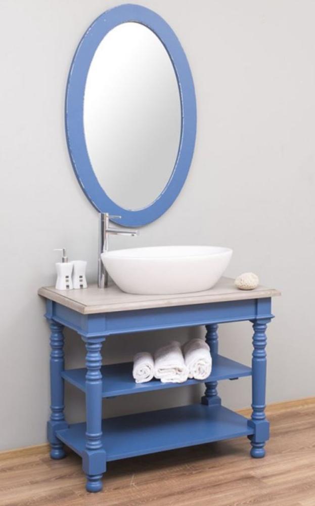 Casa Padrino Landhausstil Badezimmer Set Blau / Hellgrau - 1 Waschtisch & 1 Wandspiegel - Massivholz Badezimmer Möbel im Landhausstil Bild 1