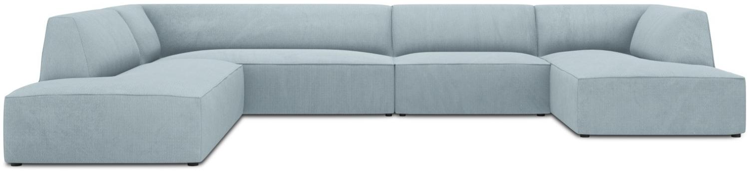 Micadoni 7-Sitzer Panorama Ecke links Sofa Ruby | Bezug Light Blue | Beinfarbe Black Plastic Bild 1