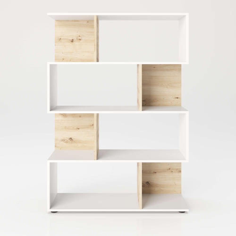 Shelfy - Bücherregal, Büroregal, Raumteiler mit 8 Fächern, asymmetrische Aufteilung: artisan eiche / grau Bild 1