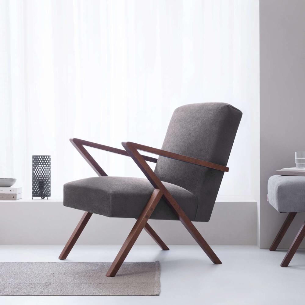 Retrostar Chair - Velvet Line Anthrazit /Gestell Nussbaum Bild 1