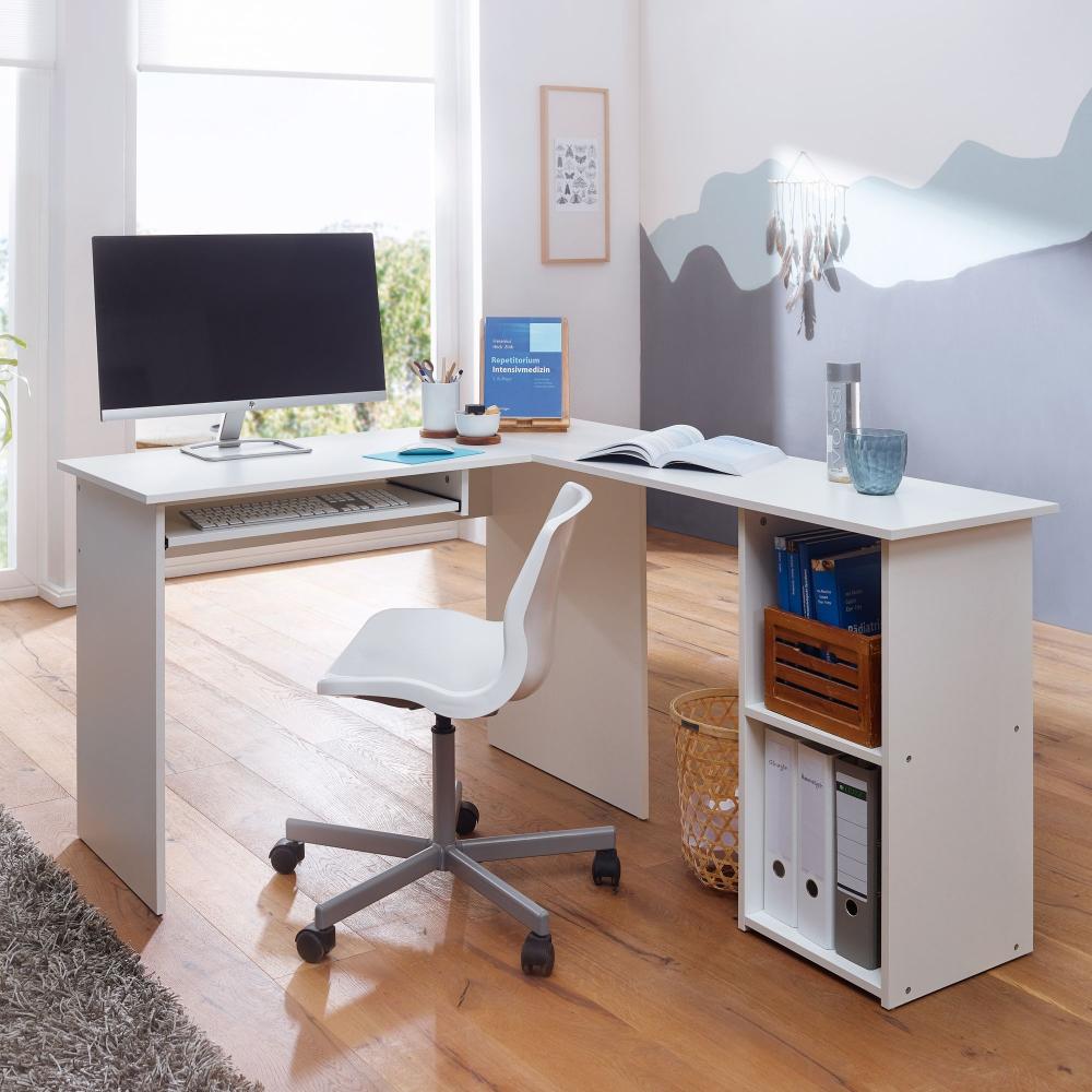 KADIMA DESIGN Schreibtischkombination ITTER 140 cm mit integriertem Standregal und Tastaturauszug. Farbe: Weiß Bild 1
