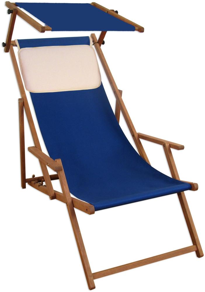 Liegestuhl blau Buche dunkel Gartenliege Strandstuhl Sonnendach Kissen klappbar 10-307 S KH Bild 1