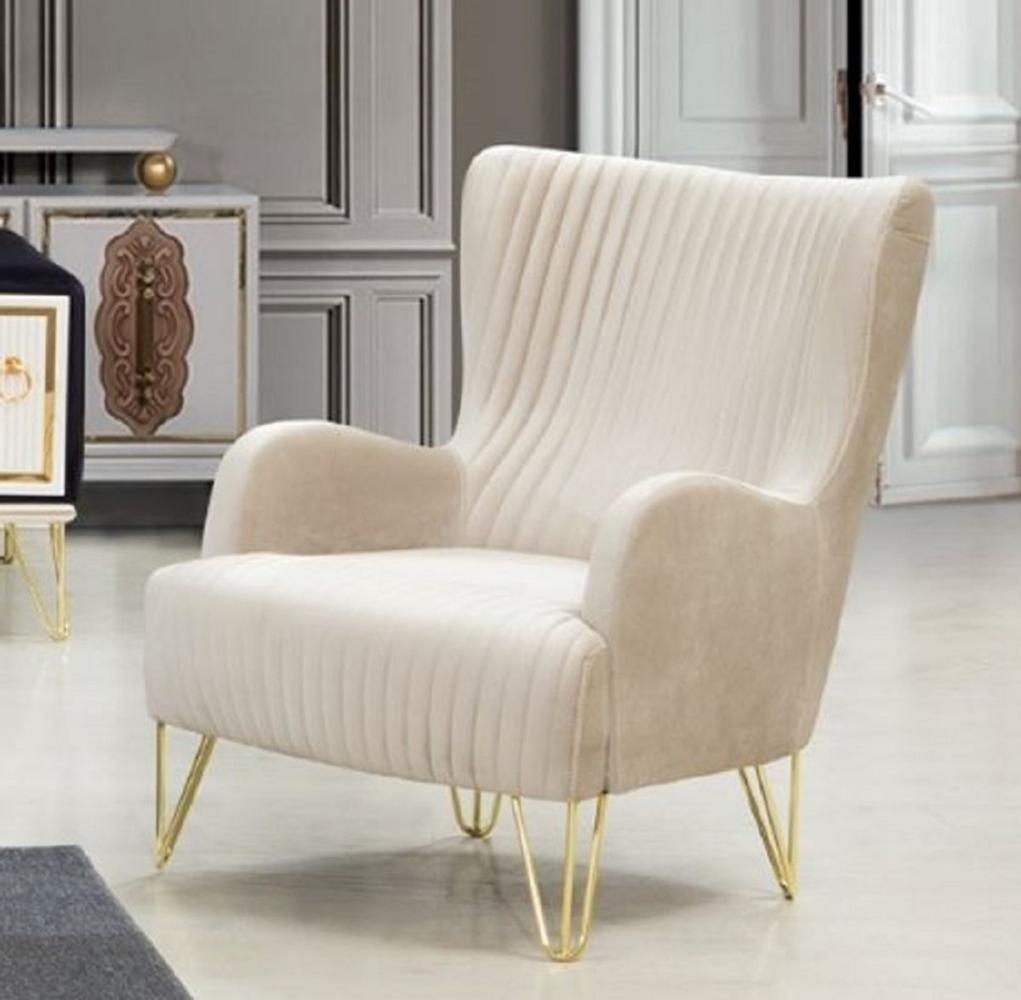 Casa Padrino Luxus Sessel Cremefarben / Gold 75 x 90 x H. 95 cm - Moderner Wohnzimmer Sessel - Wohnzimmer Möbel Bild 1