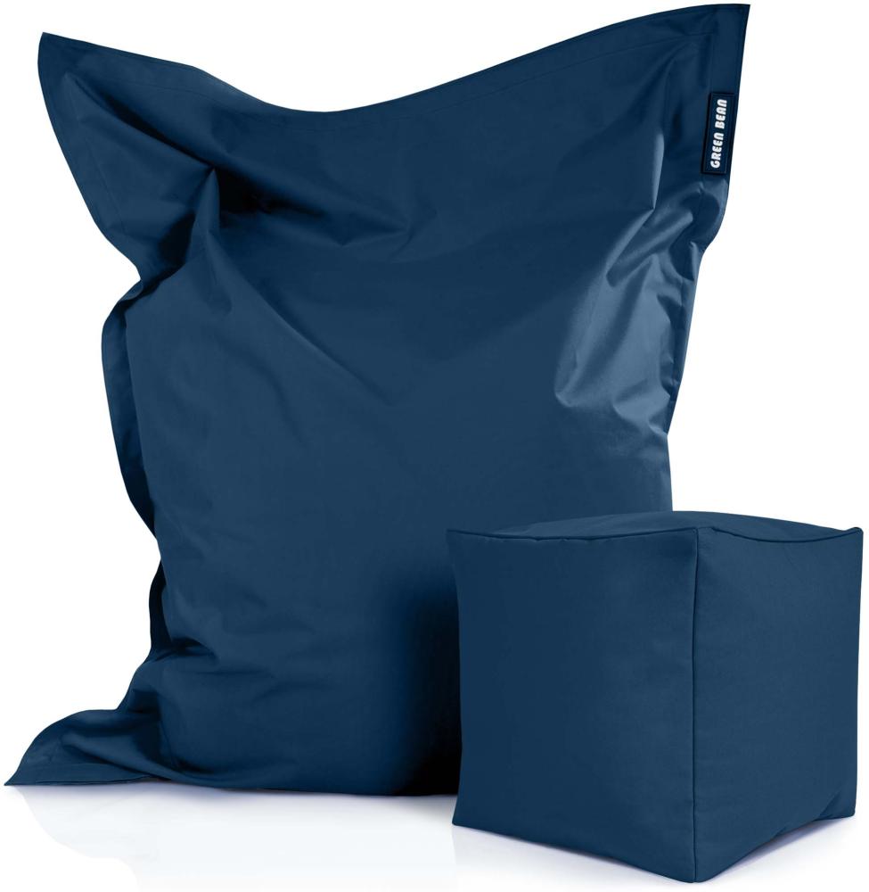 Green Bean© 2er Set XXL Sitzsack "Square+Cube" inkl. Pouf fertig befüllt mit EPS-Perlen - Riesensitzsack 140x180 Bean-Bag Chair Dunkelblau Bild 1