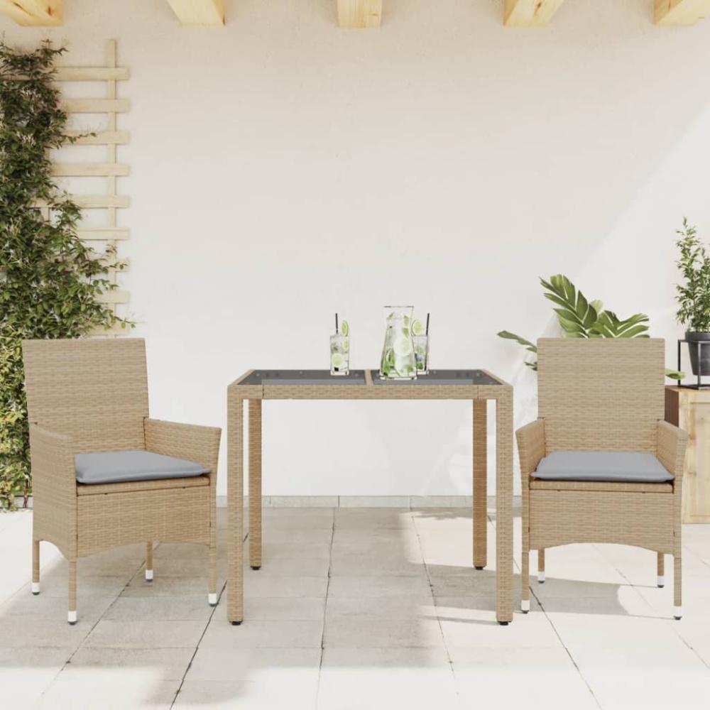 vidaXL 3-tlg. Garten-Essgruppe mit Kissen Beige Poly Rattan und Glas Bild 1