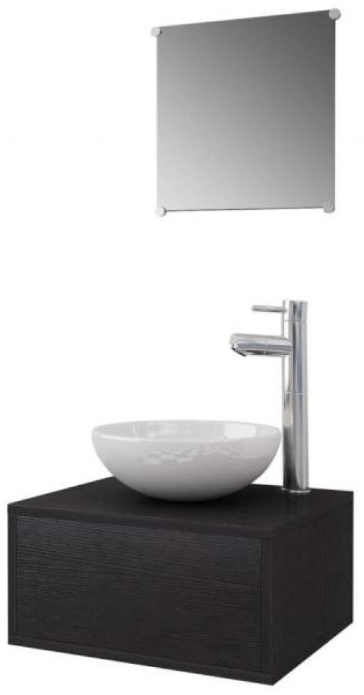 4-tlg. Badmöbel-Set mit Waschbecken und Wasserhahn Schwarz Bild 1